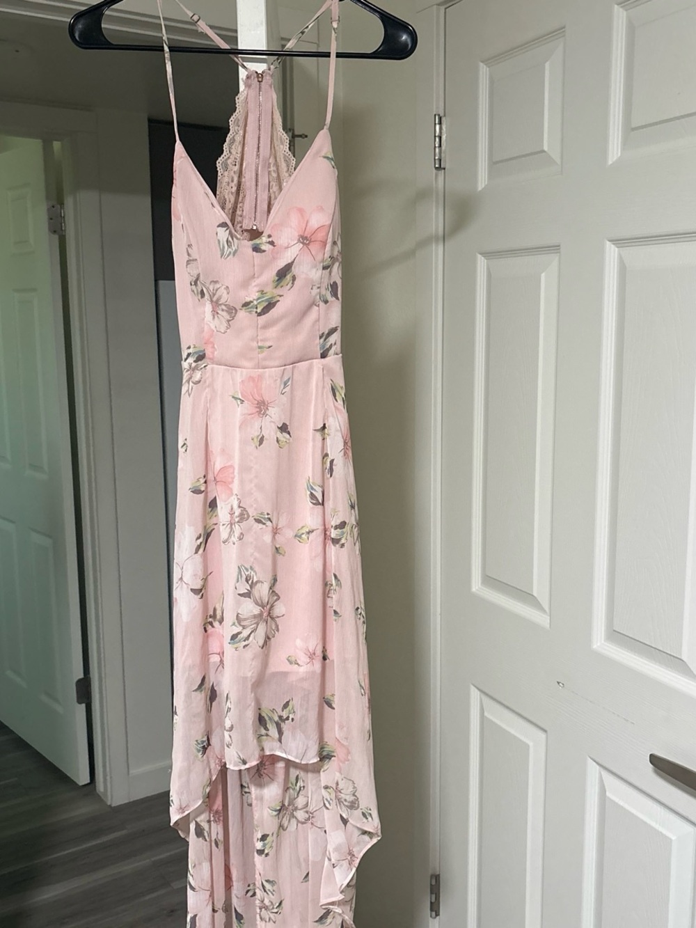 Sleeveless Pink Floral High-Low Dress